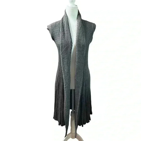 Love Stitch Long Length Open Front Sweater Vest Gray Size M - Picture 1 of 6